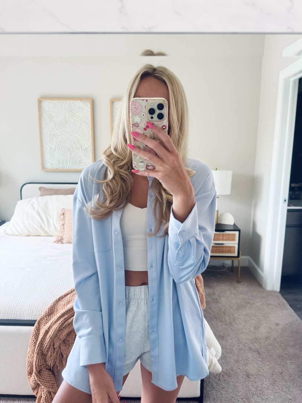 Lysse Light Blue Button-Up Blouse | Oxford Shirt Size L